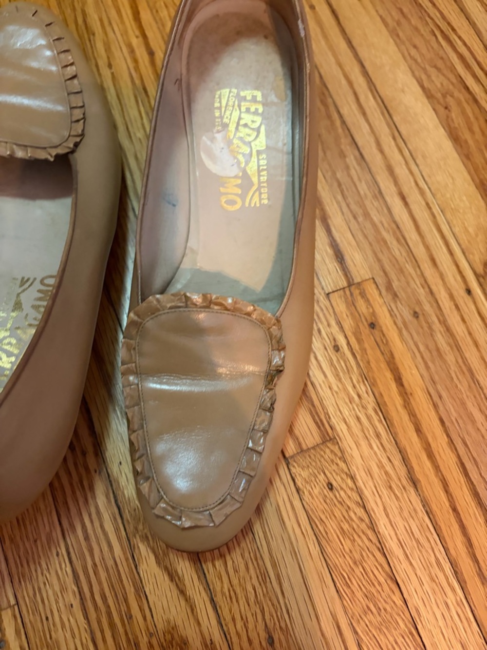 Salvatore Ferragamo Women’s Light Brown Leather Loafers